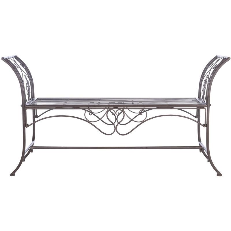 Victorian Elegance Rustic Brown Wrought Iron Outdoor Garden Bench