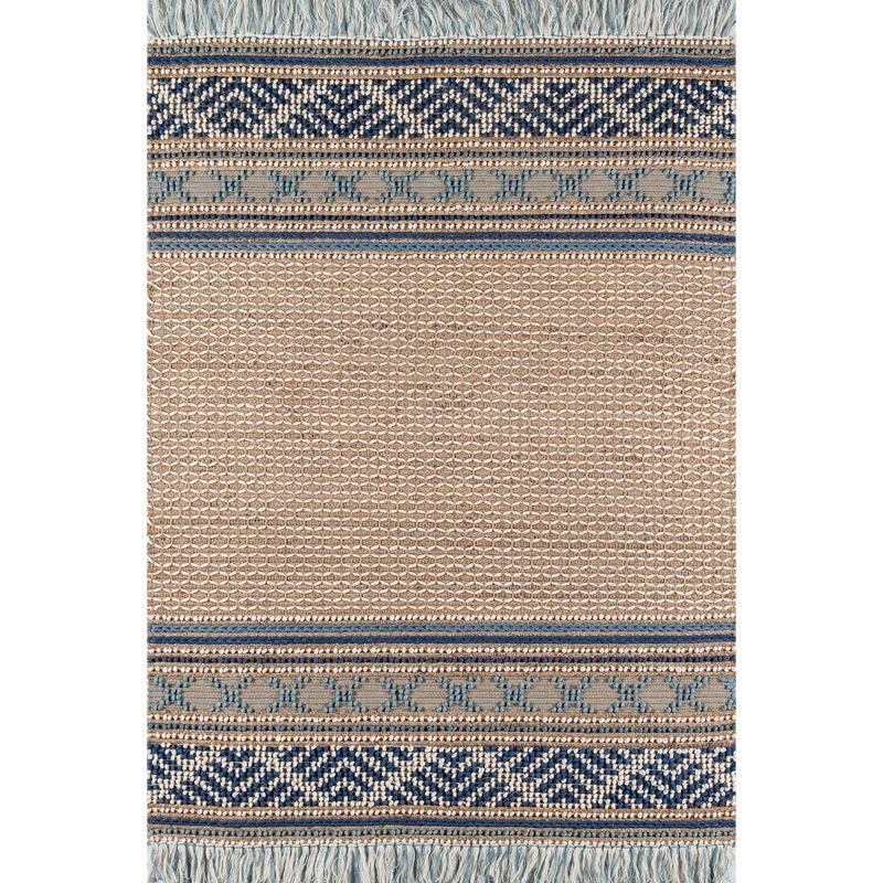 Esme Blue and Beige Geometric Wool Cotton Rug