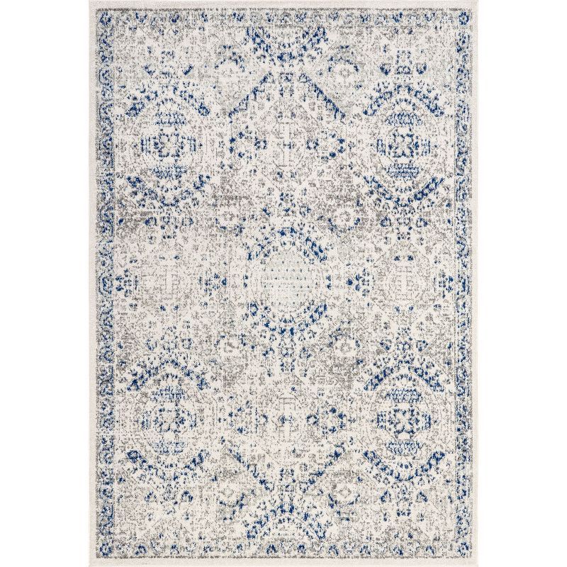 Vintage Blue and Off-White Medallion Synthetic Area Rug