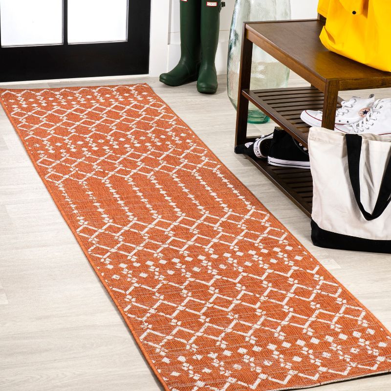 Ourika Moroccan Geometric Orange Cream 2 x 8 Runner Rug