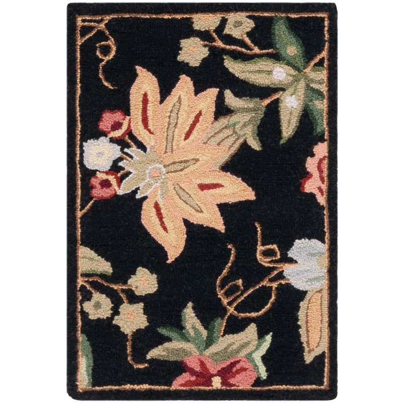 Chelsea Black Floral Hand-Hooked Wool Area Rug