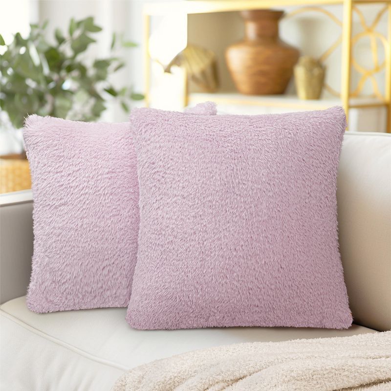 Lavender Faux Shearling 18" Square Pillow Covers Set of 2