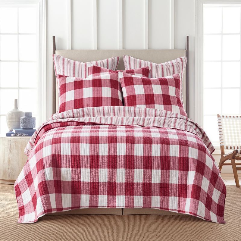 Camden Reversible Red and Cream Cotton Quilt Set with Pillow Shams