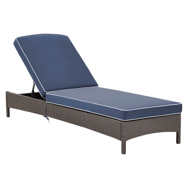 Palm Harbor Outdoor Wicker Chaise Lounge with Navy Cushions