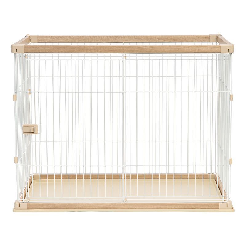 Tall Light Brown and White Metal Dog Crate with Sliding Door