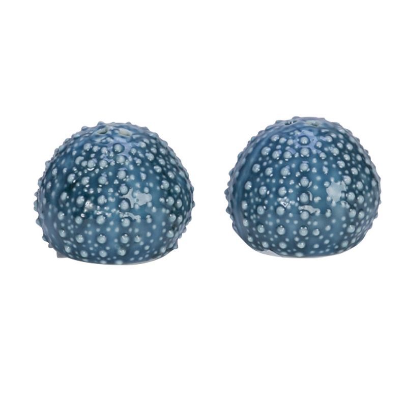 Blue Ceramic Sea Urchin Salt and Pepper Shaker Set