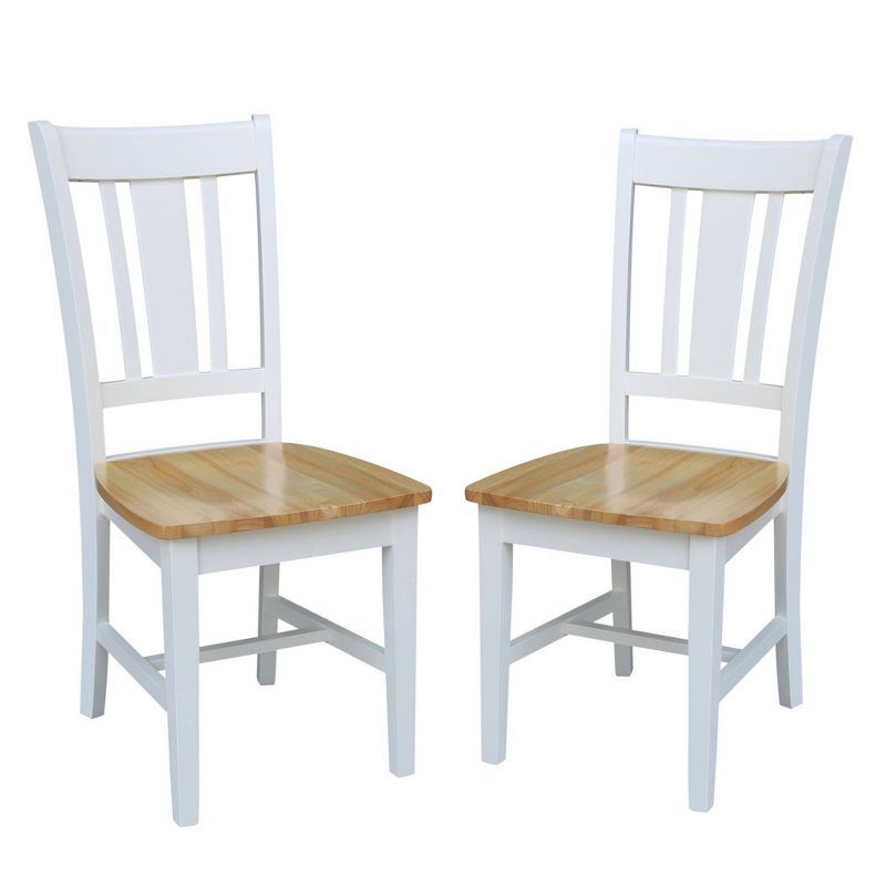 Set of 2 White and Natural Wood Slat Back Dining Chairs