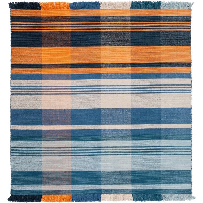 Southwestern Vibe Blue Stripe Wool 6' Square Area Rug