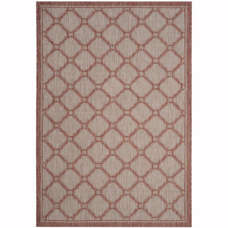 Elegant Red & Beige Rectangular Easy-Care Outdoor Rug