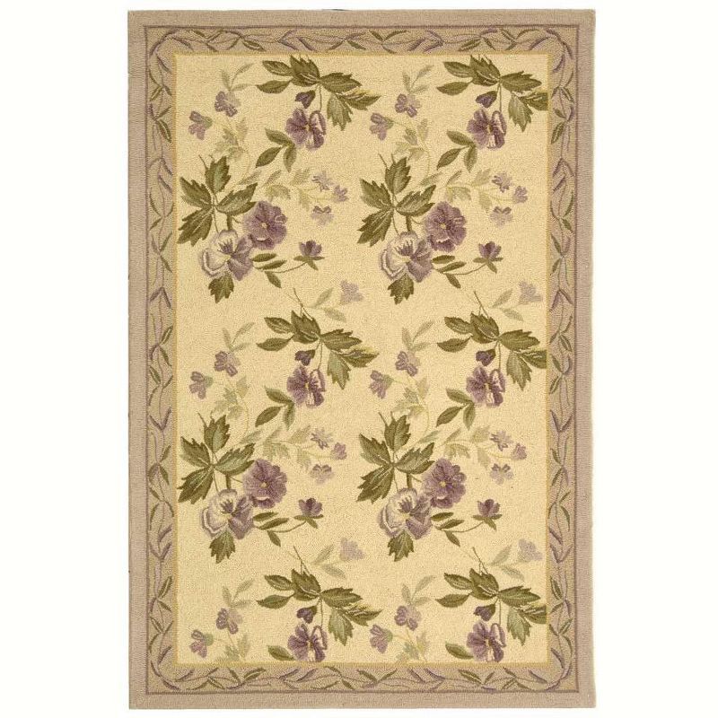 Handmade Ivory Floral Wool Rectangular Area Rug