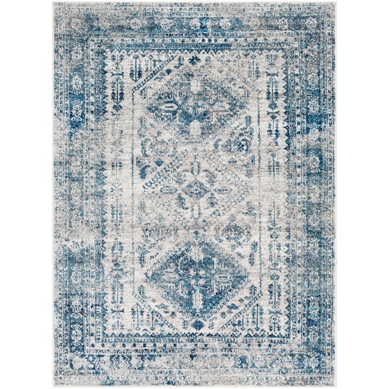 Elegant Sky Blue 9' x 12' Synthetic Stain-Resistant Area Rug