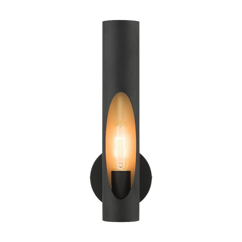 Novato Minimalist Black Steel Sconce with Gold Interior Finish