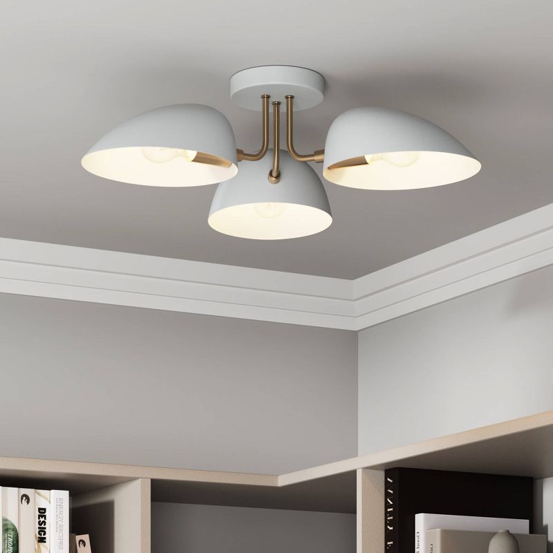 White and Brass 3-Light Semi Flush Ceiling Mount Fixture