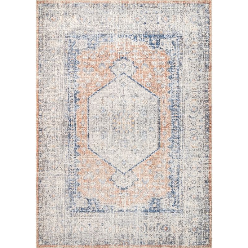 Peach Floral Soft Synthetic 5' x 8' Easy Care Area Rug