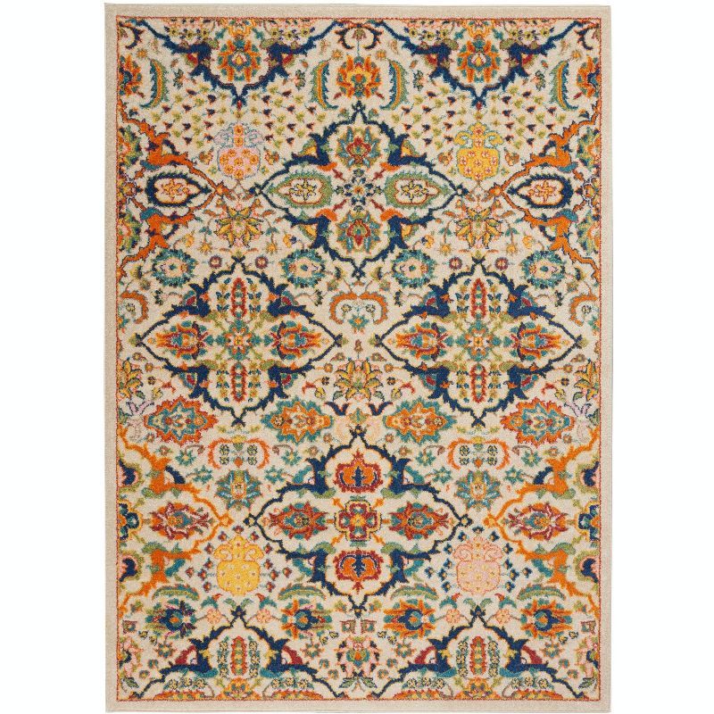 Allur Floral Ivory Multicolor 6' x 9' Easy-Care Area Rug