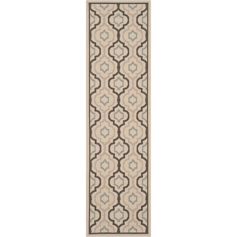 Beige and Black Geometric Outdoor Runner Rug 2'4" x 12'