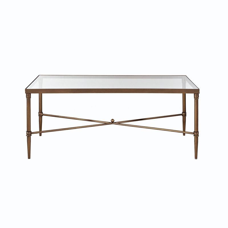 Bronze Rectangular Glass Top Cocktail Table with X-Base