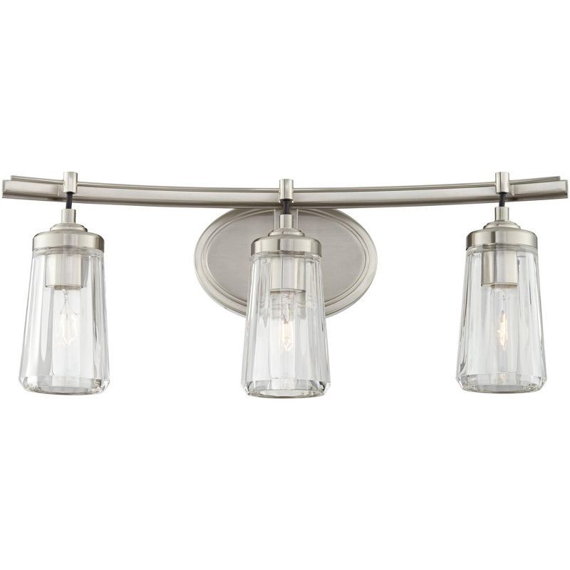 Brushed Nickel 24" Cylinder 3-Light Vanity Fixture with Clear Glass