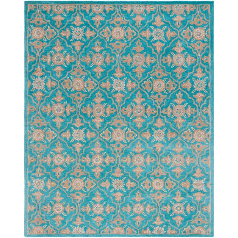 Turquoise and Beige Hand-Tufted Wool 6' x 9' Area Rug