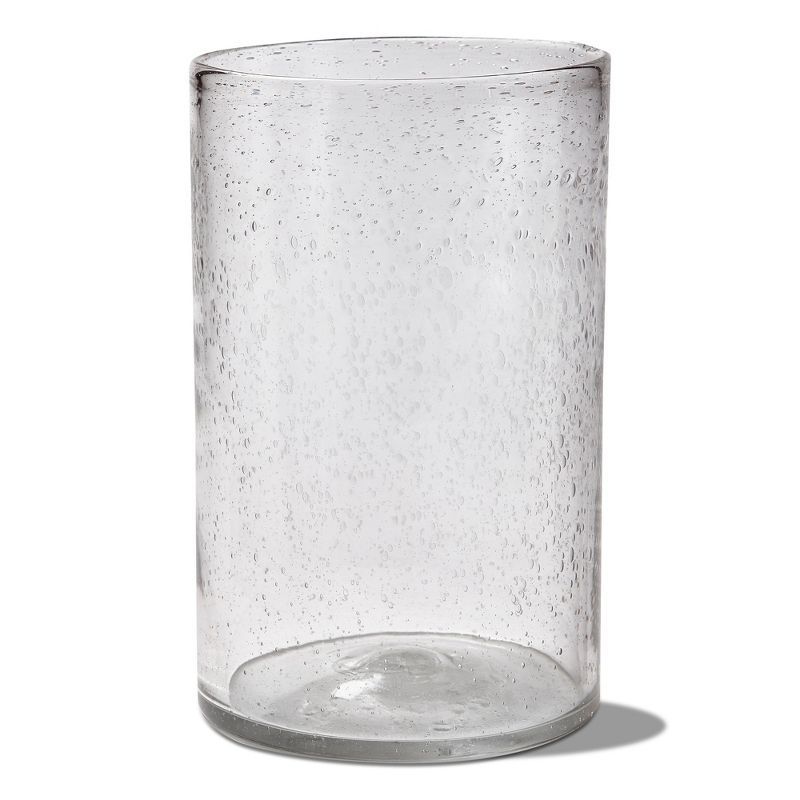 Large Clear Glass Hurricane Vase with White Ribbon Detail