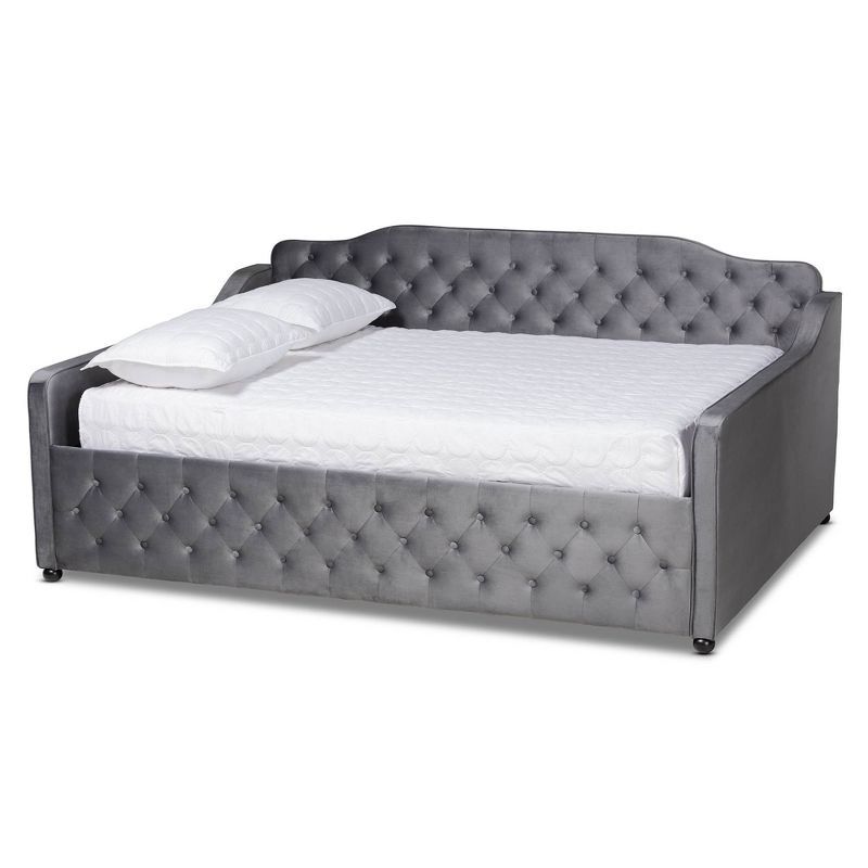 Gray Velvet Upholstered Button Tufted Full Daybed