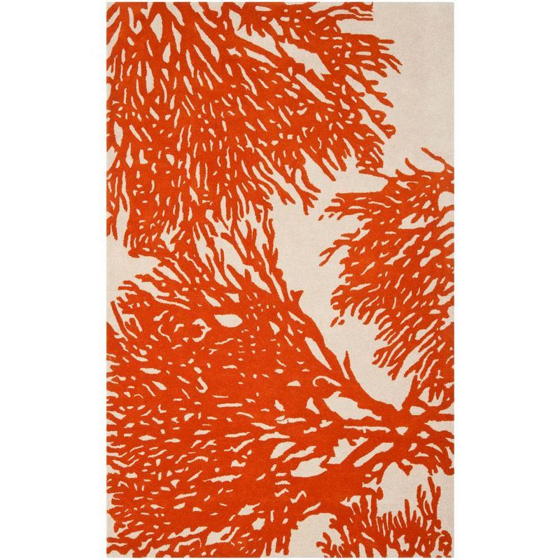 Ivory and Terracotta Hand-Tufted Wool Area Rug, 5' x 8'
