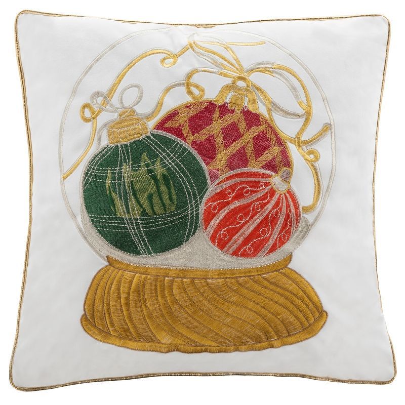 Gold and White Embroidered Kids Holiday Pillow 18" x 18"