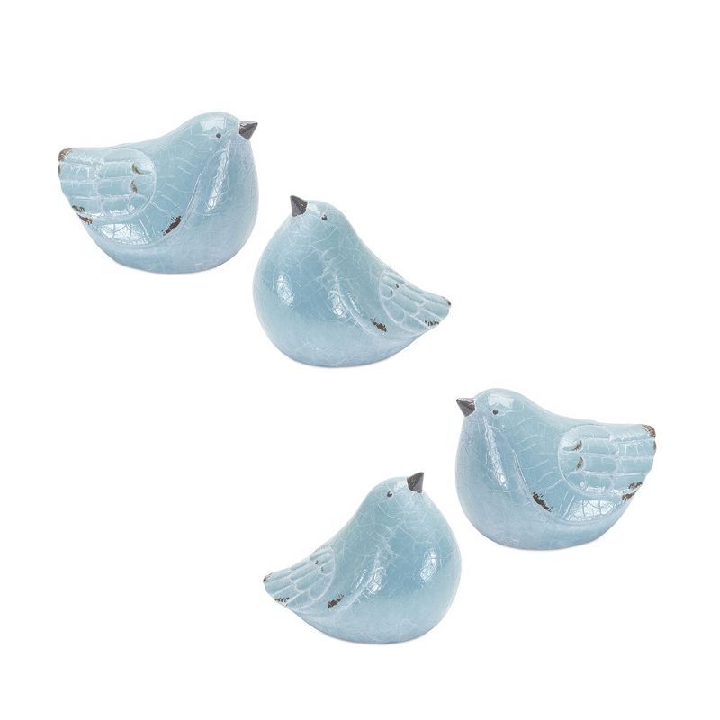 Set of 4 Blue Ceramic Spring Bird Figurines