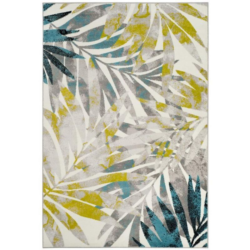 Skyler Gray and Green Floral Synthetic Area Rug