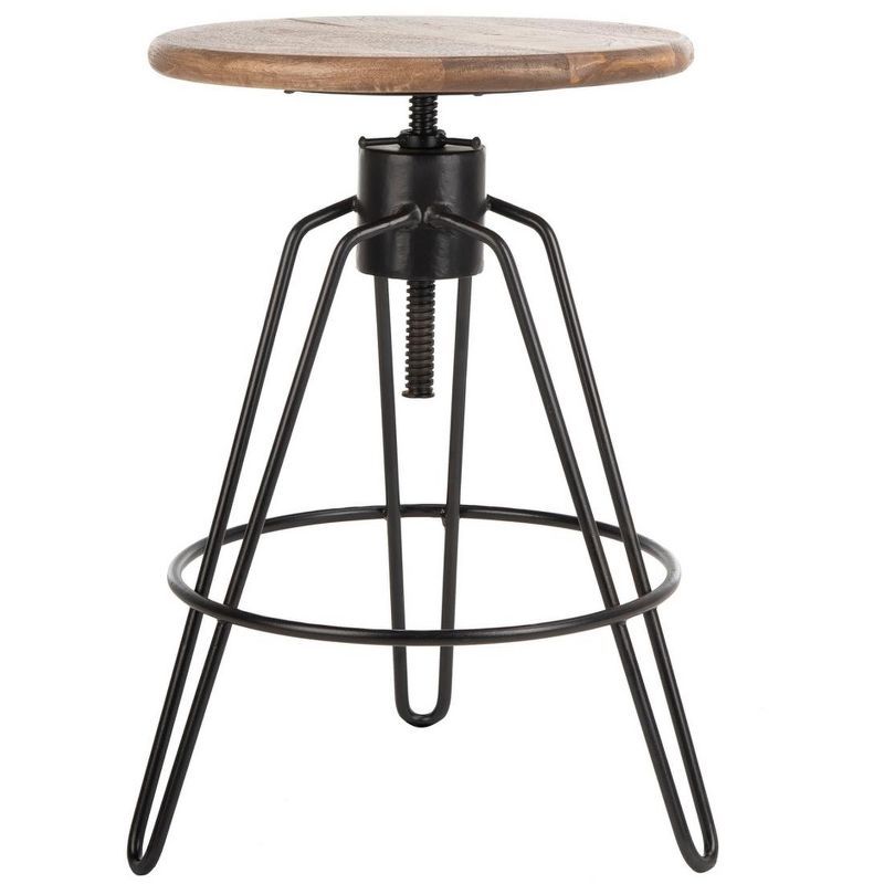 Kai Adjustable Swivel Black Metal and Wood Counter Stool