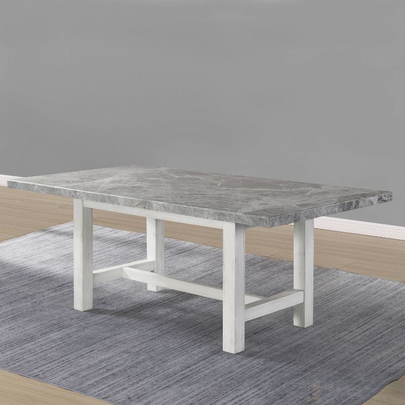 Gray Marble Top Rectangular Dining Table with White Wood Base