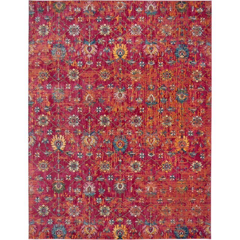 Hand-Knotted Red and Multicolor Cotton Synthetic Area Rug, 8' x 10'