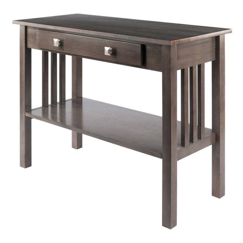 Transitional Oyster Gray Solid Wood Console Table with Storage