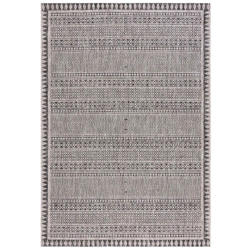 Black and Beige Rectangular Synthetic Area Rug