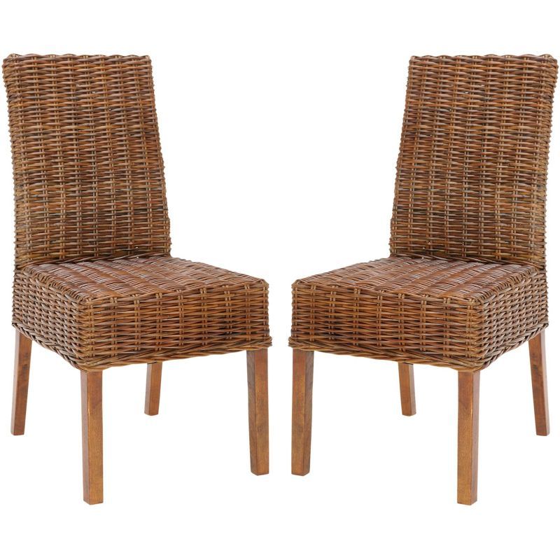 Antique Walnut Wicker and Wood Parsons Side Chair Set