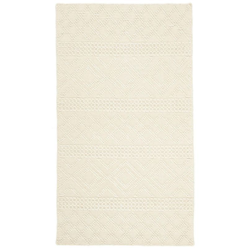 Ivory Hand-Knotted Wool Rectangular Area Rug 3' x 5'