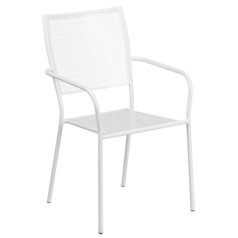 Rain Flower White Steel Stackable Outdoor Dining Chair