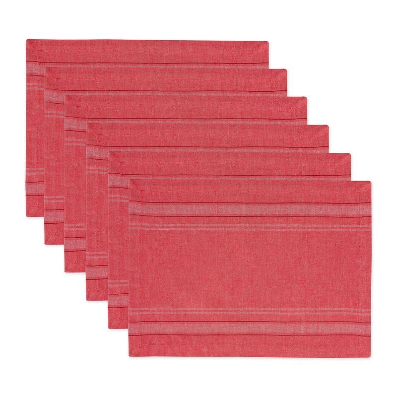 Rustic Red Cotton Stripe Rectangular Placemats, Set of 6