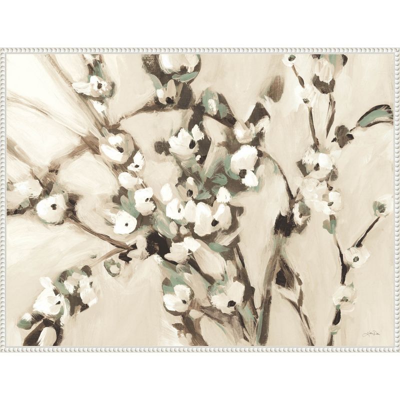 Wild Floral Branches Neutral Canvas Wall Art with White Frame