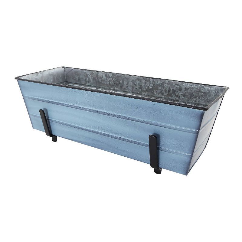 Medium Nantucket Blue Galvanized Steel Flower Box with Brackets