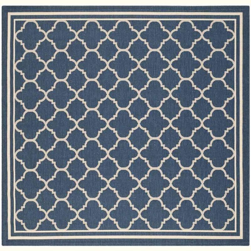 Navy and Beige Square Synthetic Indoor/Outdoor Rug