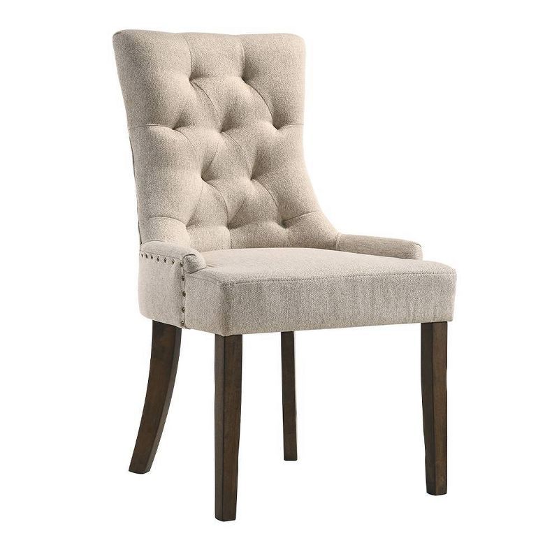 Beige Fabric Tufted Dining Chair with Espresso Wood Legs