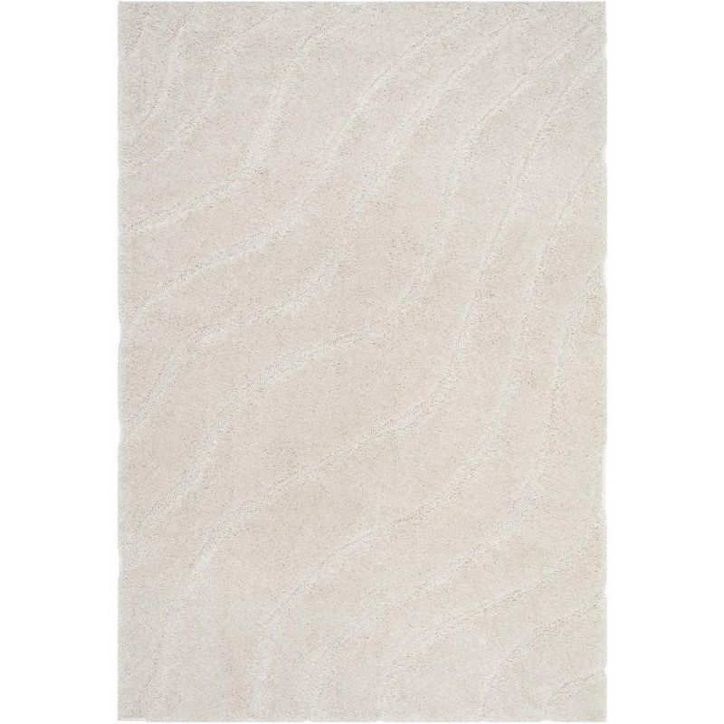 Off-White Rectangular High Pile Shag Area Rug