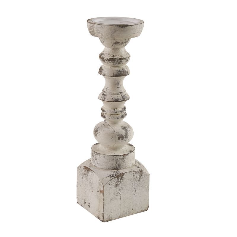 Brighton White Distressed Wood 15" Candlestick