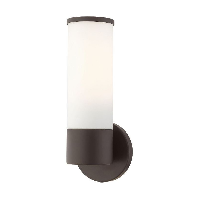 Bronze Outdoor Dimmable Wall Sconce with Satin Opal Glass