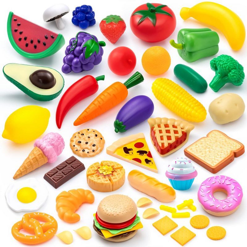 50 Piece Colorful Plastic Play Food Set for Kids