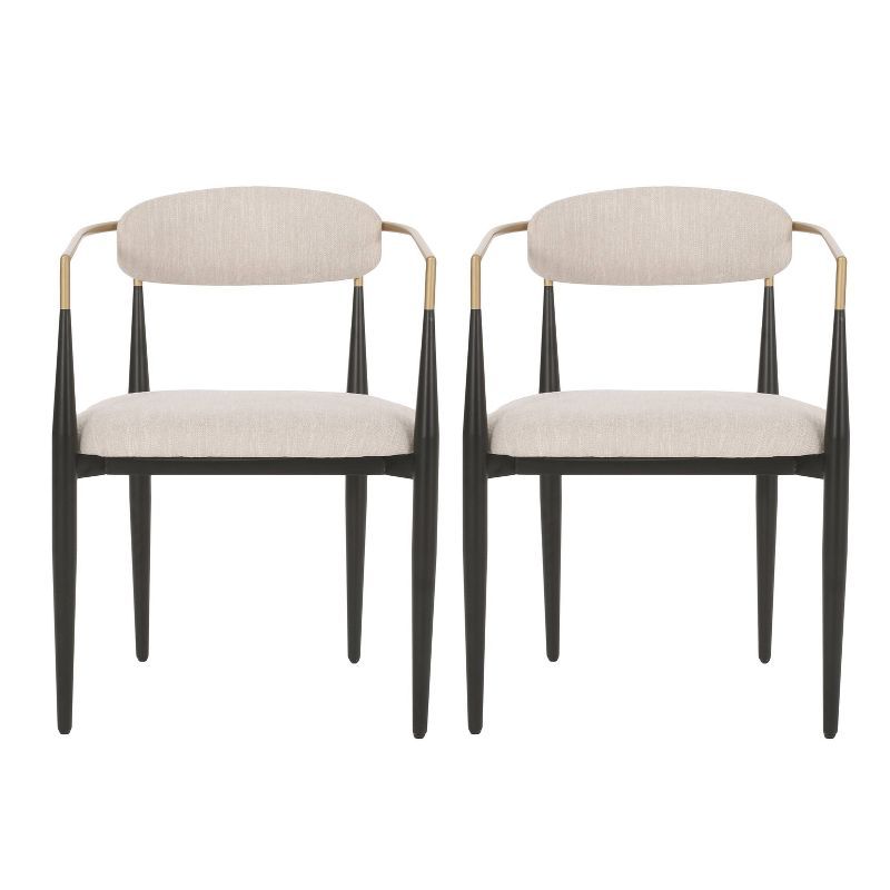 Elmore Beige Upholstered Dining Chairs with Black and Gold Iron Frame, Set of 2