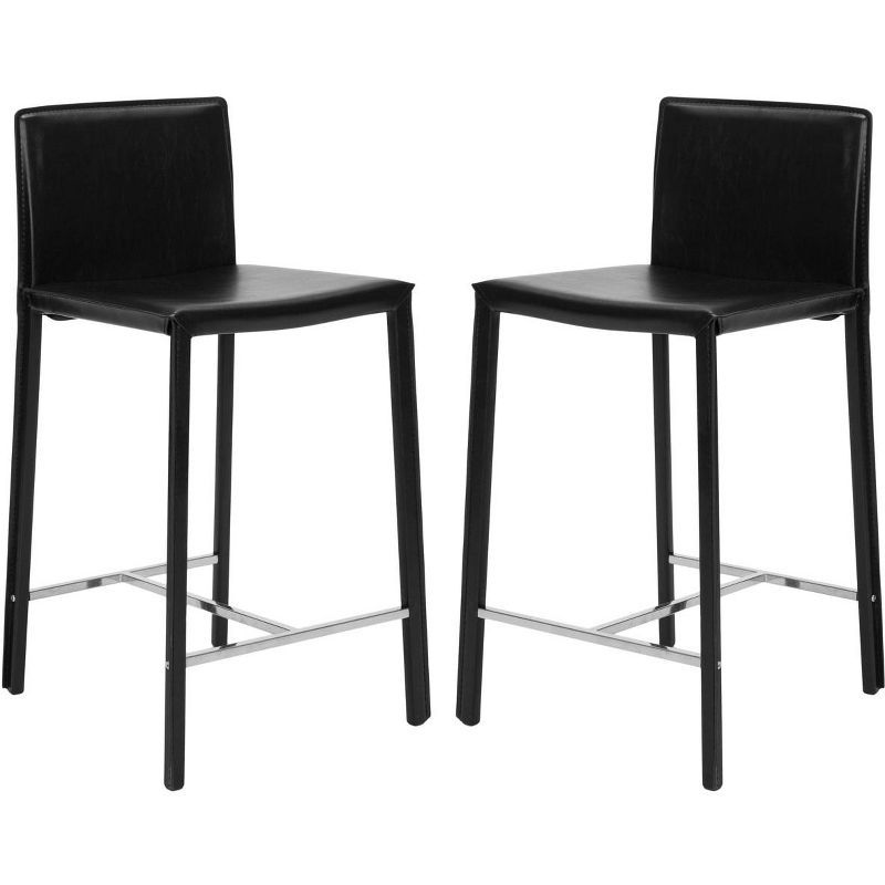 Jason 24'' Black Leather and Metal Counter Stools, Set of 2