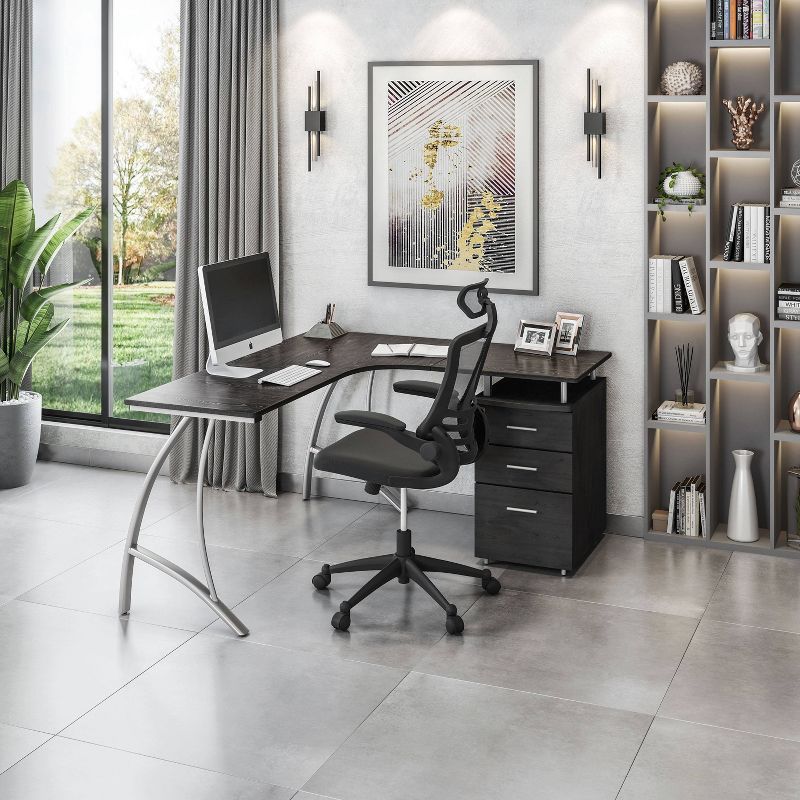 Espresso Wood L-Shaped Corner Desk with Drawer and Keyboard Tray