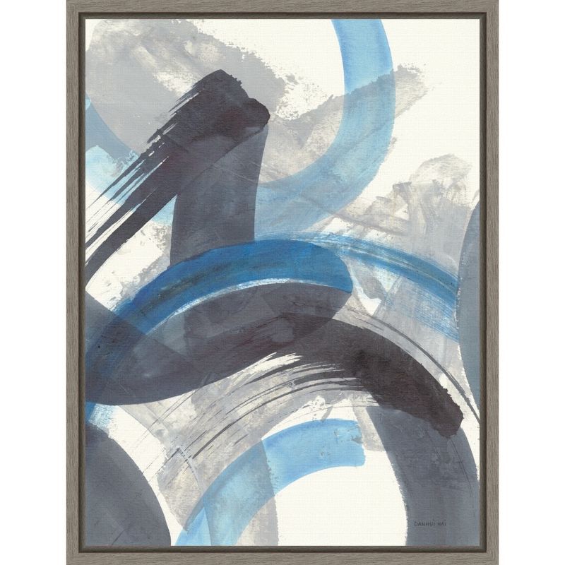 Blue and Gray Abstract Brushstroke Canvas Print with Frame